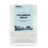 Vendum Colombian Decaf coffee beans 500g, pale blue label – sugarcane process medium roast with malt loaf, golden syrup, vanilla, grape