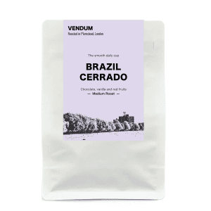 Vendum Brazil Cerrado coffee beans 500g, pale purple label – smooth medium roast with chocolate, vanilla and red fruits