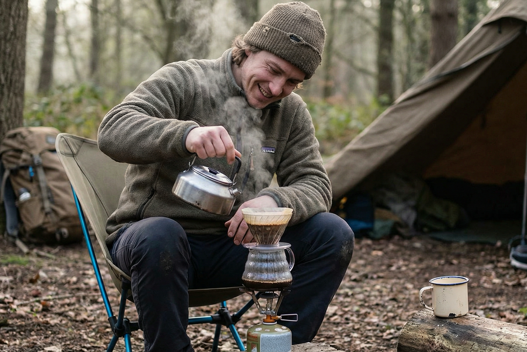 The Best Ways to Make Coffee While Camping 1 Man making coffee while camping